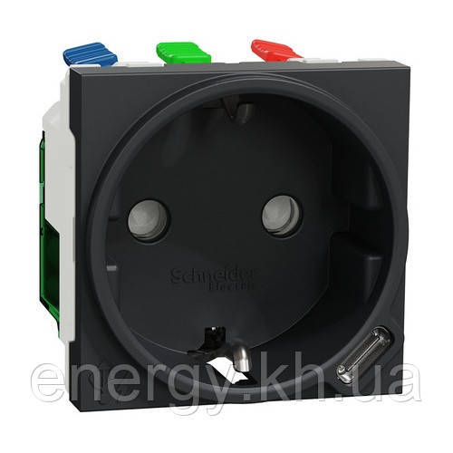 Розетка с з/к + USB C 10,5 Вт 2 модулі Unica New антрацит