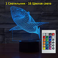 Світильник-нічник 3D з пультом керування Акула