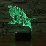 Світильник-нічник 3D з пультом керування Акула, фото 7