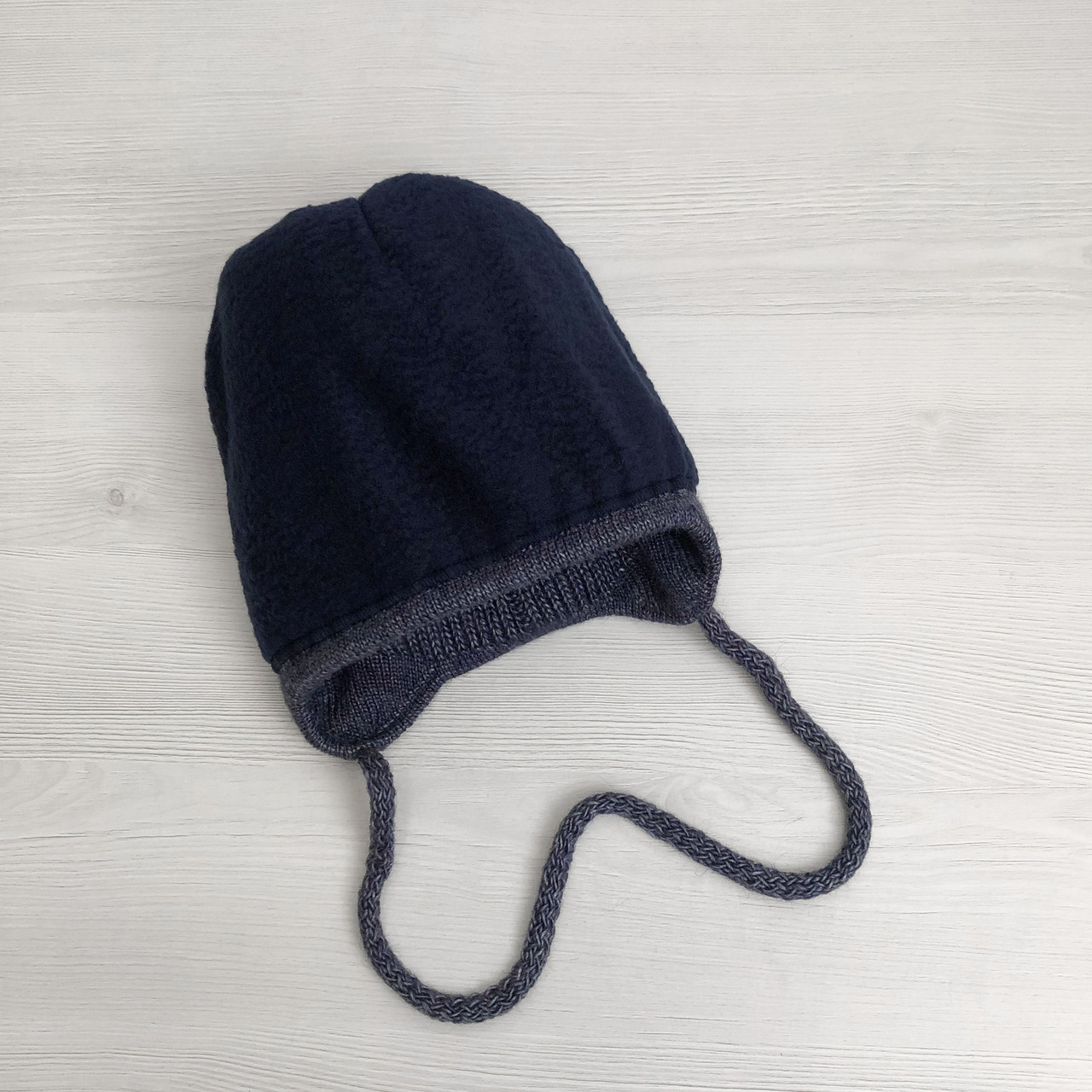 Теплый детский комплект для мальчика 1-2-3-4 года: шапка на флисе + вязаный шарф - хомут, темно-синий джинс - фото 7 - id-p1493242201