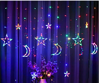 Гирлянда новогодняя штора звёзды 3 метра 8 режимов мерцания RGB, Светодиодная гирлянда на окно