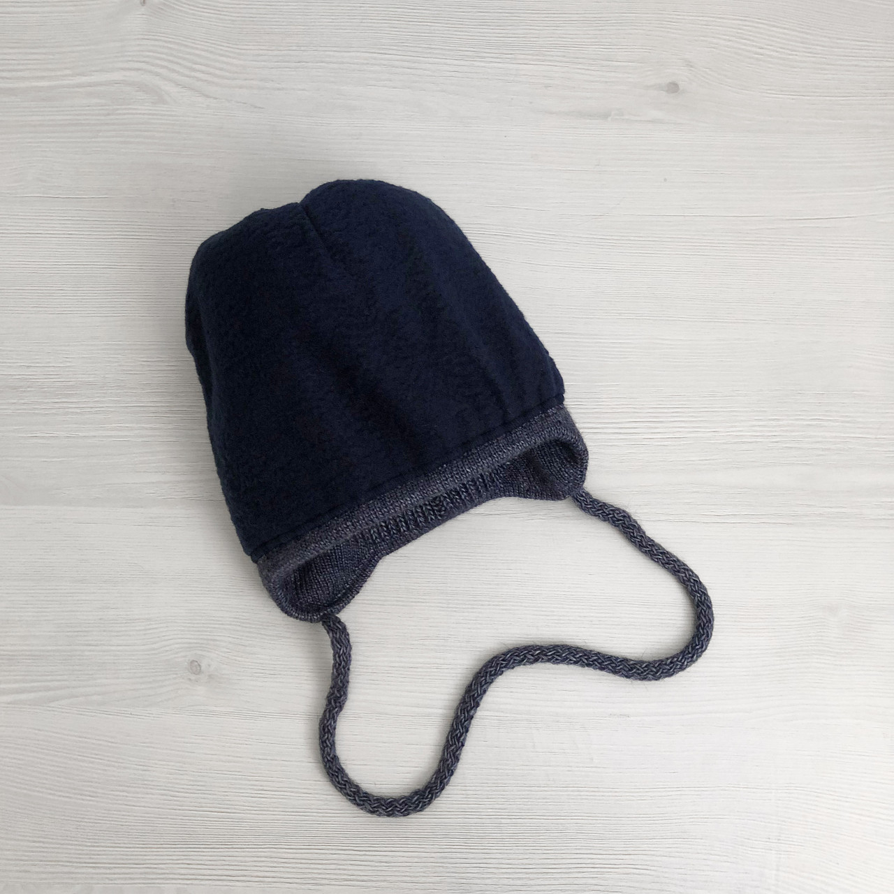 Детский набор для мальчика 1 2 3 4 года: теплая зимняя шапка на флисе + вязаный снуд хомут, темно-синий-серый - фото 8 - id-p1123012553