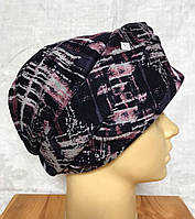 Женская тёплая шапка-тюрбан чалма чёрный с розовым
