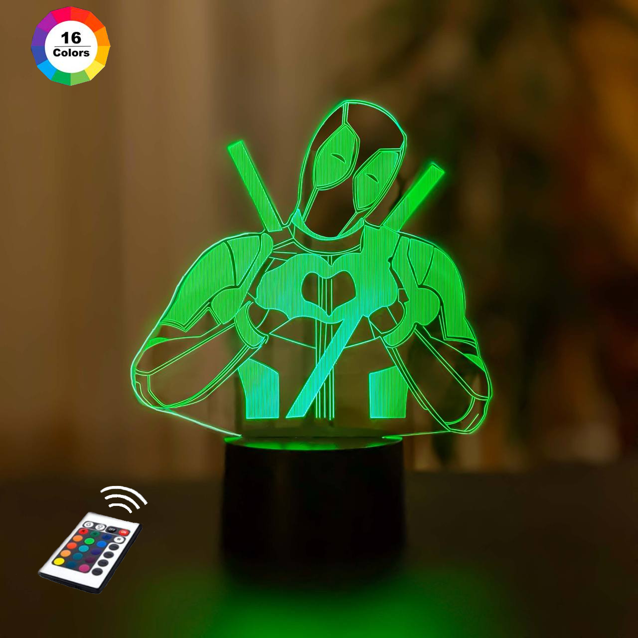 3D нічник "Дедпул 4" (ВОЛІЧНЕ ЗОБРАЖЕННЯ) 16 кольорів + пульт ДК 3DTOYSLAMP