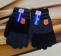 Перчатки-рукавицы черные для мальчиков подростков двойная вязка ,флис.Кожанный значок.