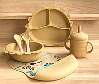 Набор детской силиконовой посуды для прикорма на присосках 6 предметов тарелка,слюнявчик,поилник,ложка