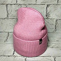 Шапка жіноча Лопата, рубчик на флісі, рожева, 52-58 см
