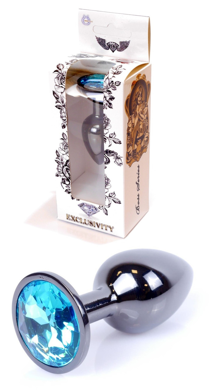 Анальна пробка Boss Series - Jewellery Dark Silver PLUG Light Blue S, BS6400031