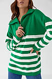 Жіночий светр у смужку з високою горловиною на замку — зелений колір, S (є розміри), фото 4