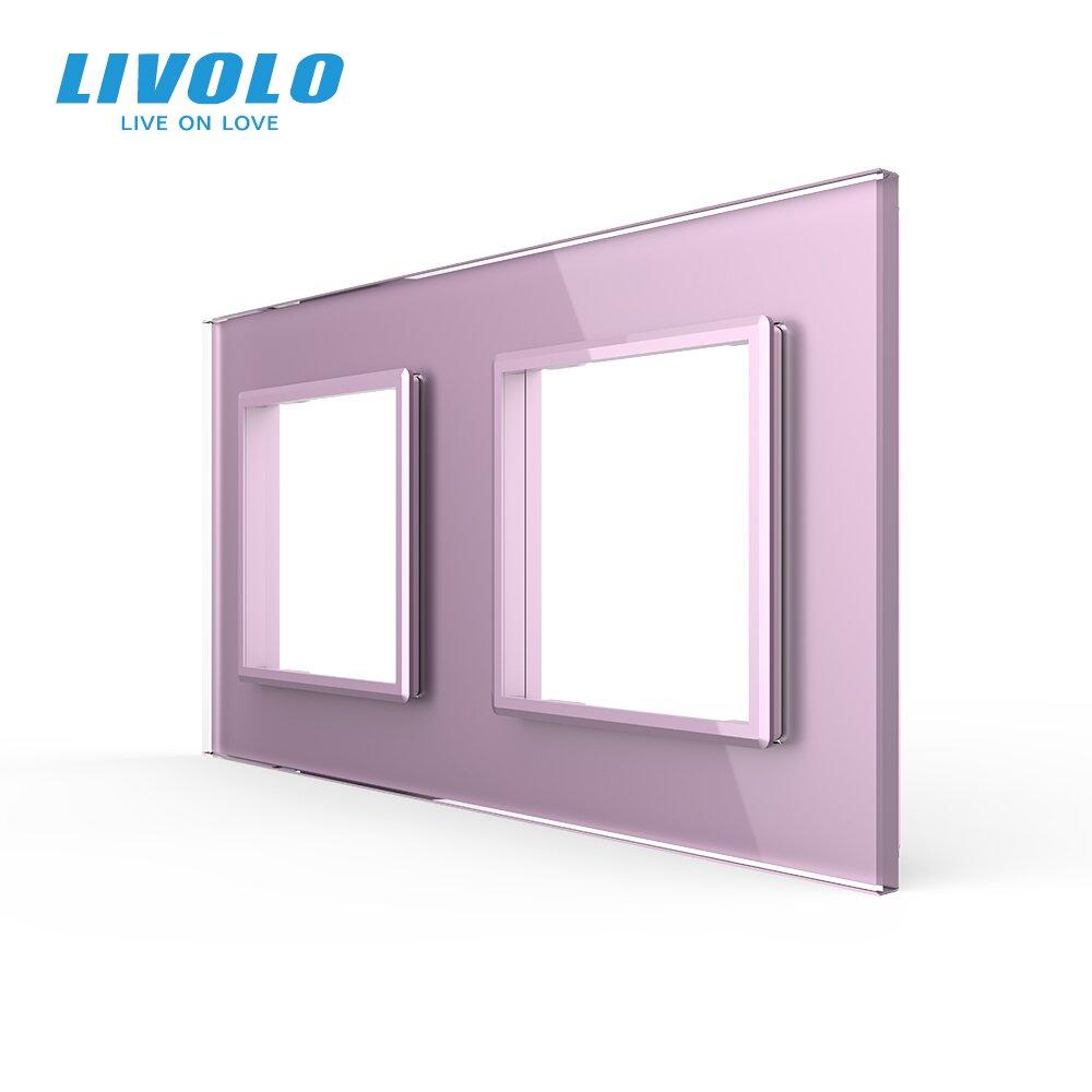 Рамка розетки 2 місця Livolo рожеве скло (C7-SR/SR-17)