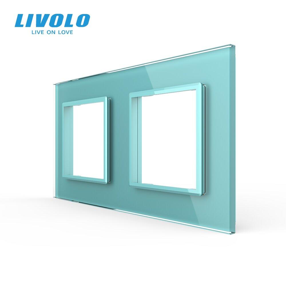Рамка розетки 2 місця Livolo зелене скло (C7-SR/SR-18)