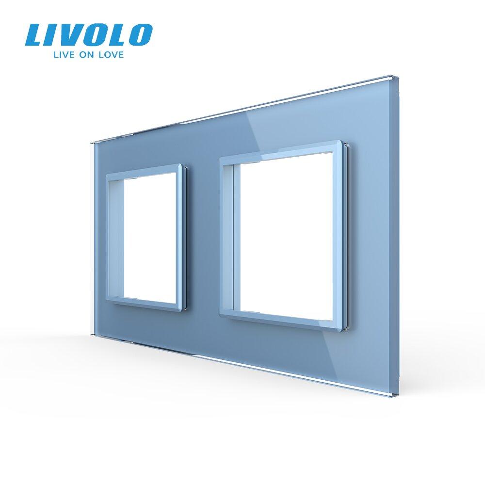 Рамка розетки 2 місця Livolo блакитне скло (C7-SR/SR-19)