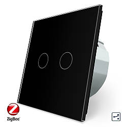 Розумний сенсорний прохідний ZigBee вимикач 2 сенсори Livolo чорний скло (VL-C702SZ-12)