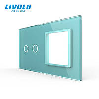 Сенсорная панель комбинированная для выключателя 2 сенсора 1 розетка (2-0) Livolo зеленый стекло (C7-C2/SR-18)