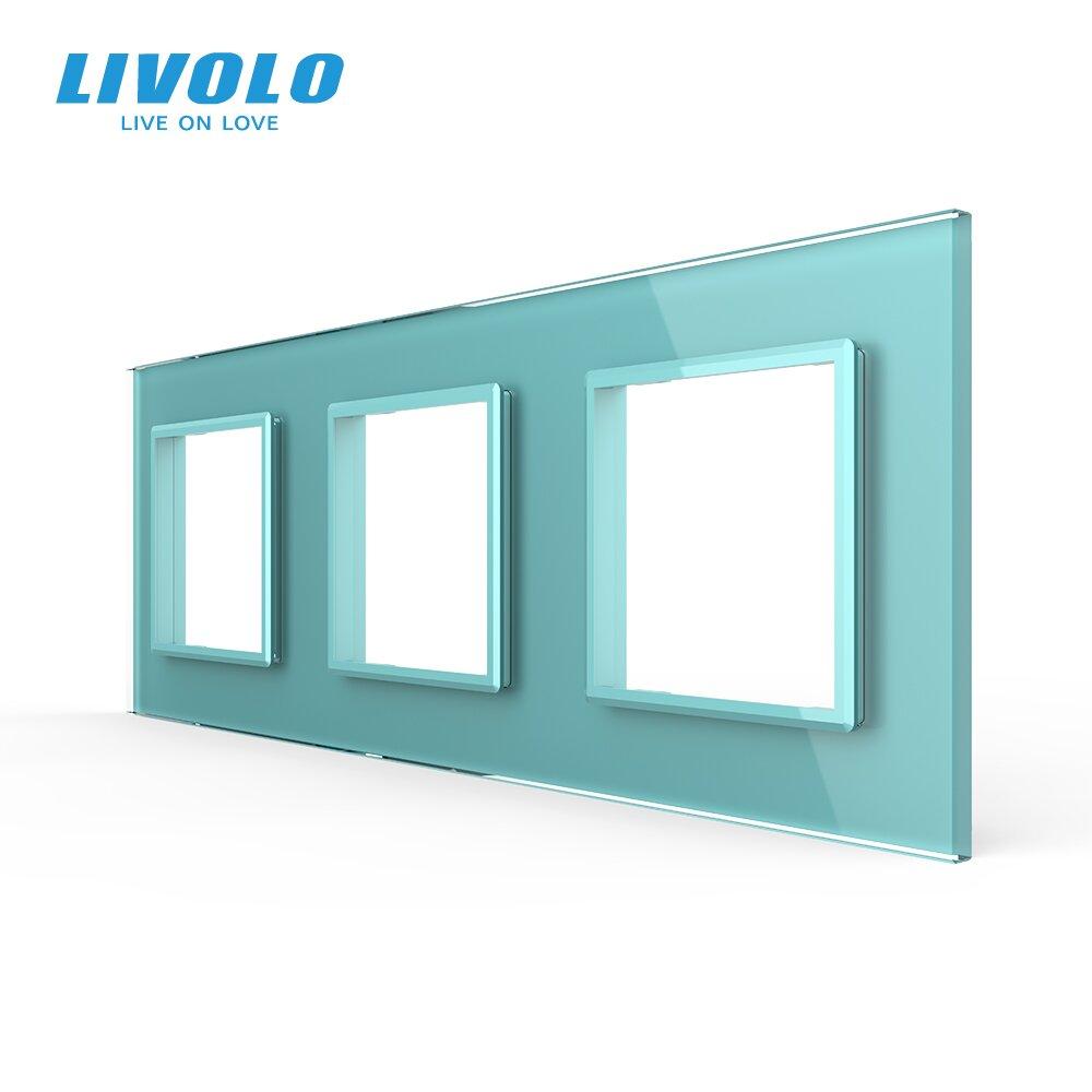 Рамка розетки 3 місця Livolo зелене скло (C7-SR/SR/SR-18)