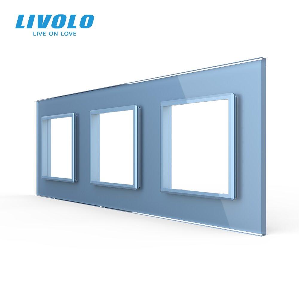 Рамка розетки 3 місця Livolo блакитне скло (C7-SR/SR/SR-19)