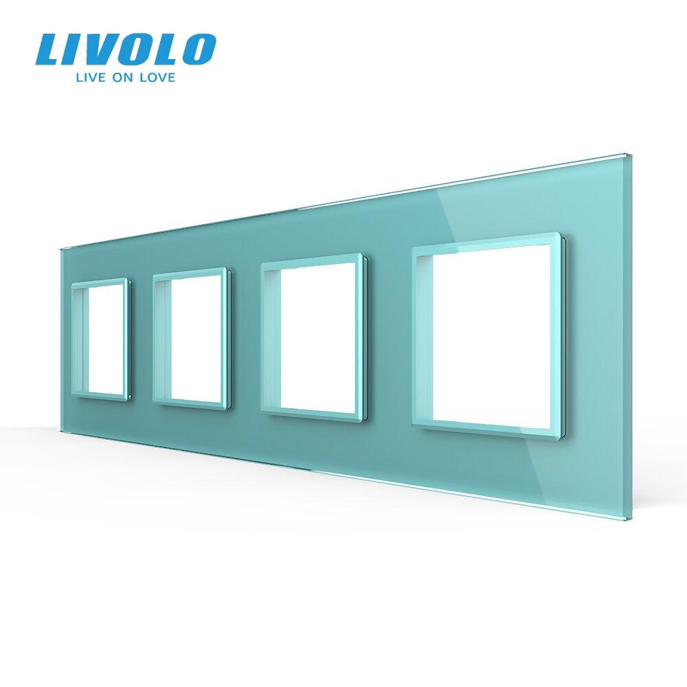 Рамка розетки 4 місця Livolo зелене скло (C7-SR/SR/SR/SR-18)