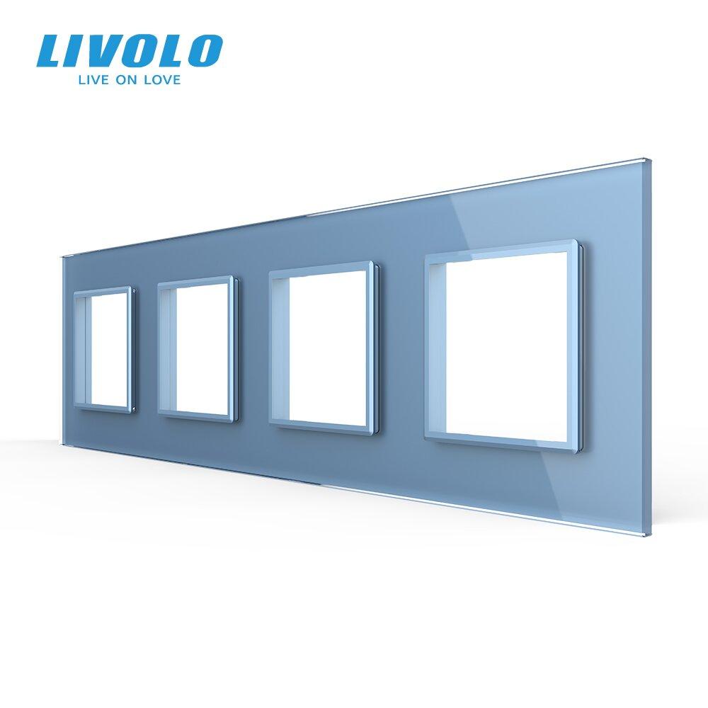 Рамка розетки 4 місця Livolo блакитне скло (C7-SR/SR/SR/SR-19)