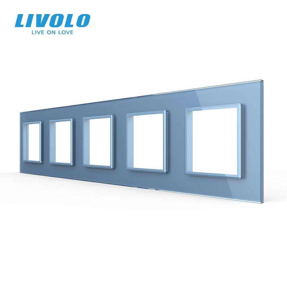 Рамка розетки 5 місць Livolo блакитне скло (C7-SR/SR/SR/SR-19)