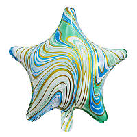Шар фольгированный звезда 18" 45 см с рисунком Агат мраморный Зеленый и голубой