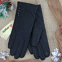 Женские сенсорные перчатки из плащевки с мехом осень-зима размер S-M 4 пуговки