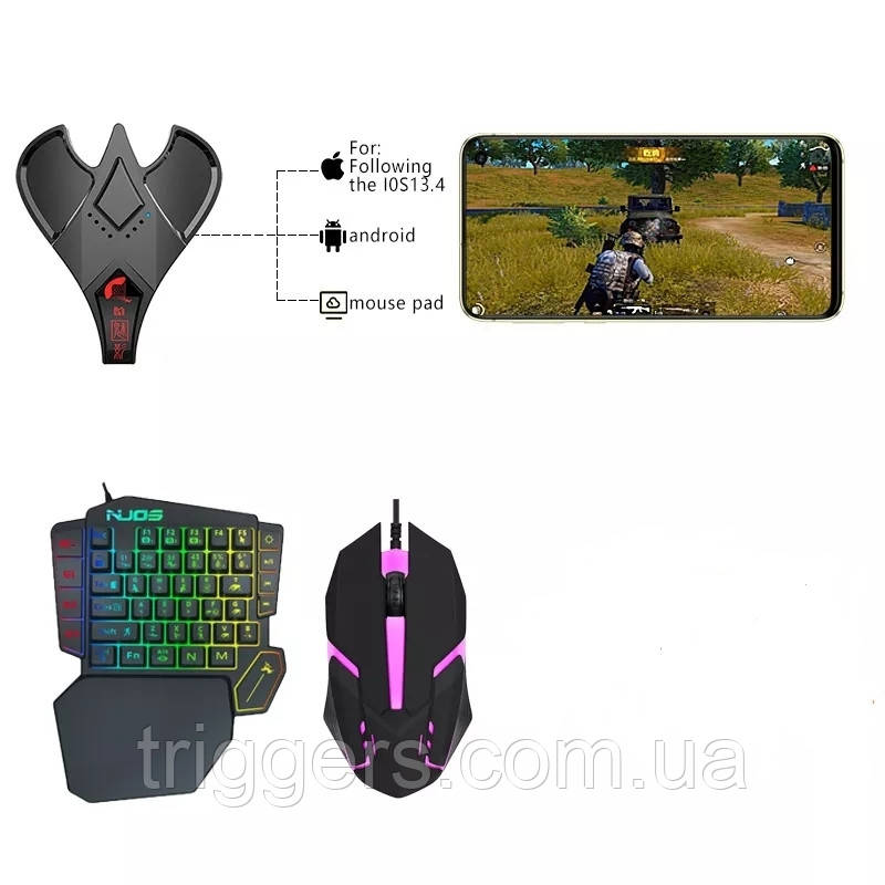Combo комплект Bluetooth-конвертер Union M3 Pro клавіатура та мишка для телефонів PUBG Mobile Call Of Duty