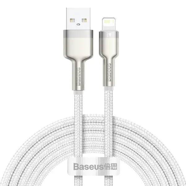 Дата-кабель Baseus Cafule Metal Data Cable USB for Lightning 2m White 2.4A, фото 1