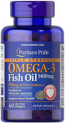 Омега-3 Puritan's Pride Triple Strength Omega-3 Fish Oil 1400 мг 60 капс., фото 2