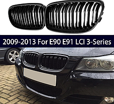 Решітка ноздрі BMW (БМВ) 3 series Е90 Е91 LCI (2009-2012) Глянець 2 ребра Карбон, фото 3