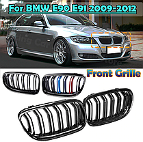 Решітка ноздрі BMW (БМВ) 3 series Е90 Е91 LCI (2009-2012) Глянець 2 ребра Карбон, фото 4