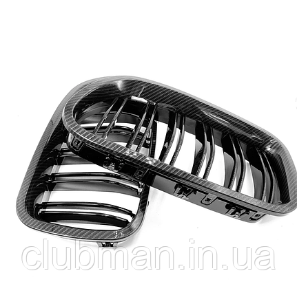 Решітка ноздрі BMW (БМВ) 3 series Е90 Е91 LCI (2009-2012) Глянець 2 ребра Карбон, фото 1