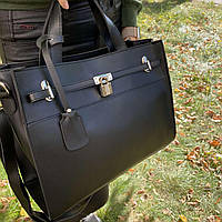 Женская сумка классическая с замком черная эко кожа, сумочка на плечо с декоративным замком