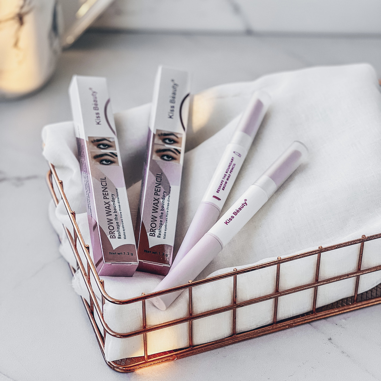 Олівець для брів 2в1 воск+щіточка Kiss beauty