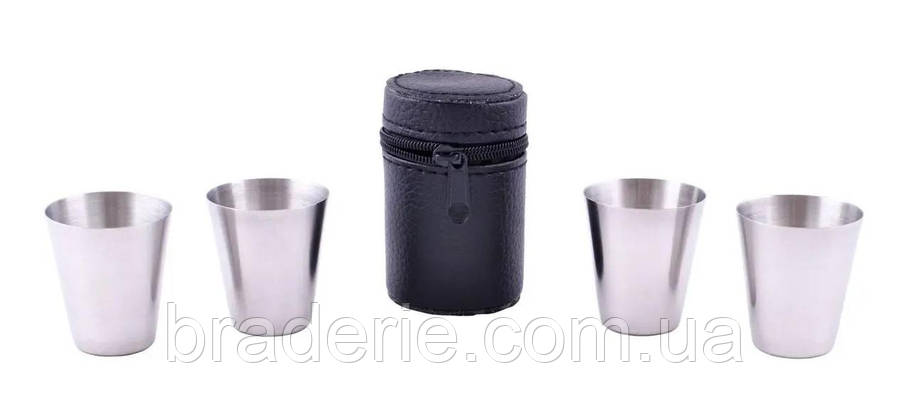 Набір похідних чарок PM-13 30 мл 4 штуки в шкіряному чохлі, фото 1