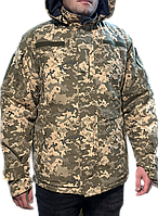 Куртка военная тактическая зимняя рип-стоп пиксель на флисе бушлат армейский с капюшоном