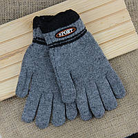 Мужские перчатки шерстяные двойные начес осень-зима размер М-L Sport серый