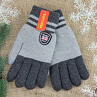 Мужские перчатки шерстяные двойные на меху осень-зима размер М-L светло-серый