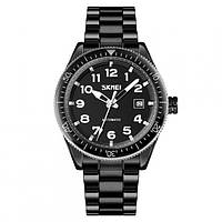 Мужские механические классические часы Skmei 9232 Черные на черном браслете