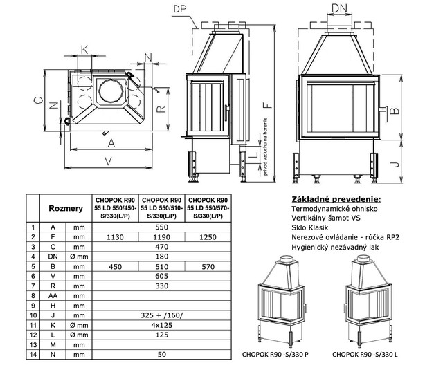 Розміри Kobok CHOPOK R90 55 LD 550/570-S/330(L/P)