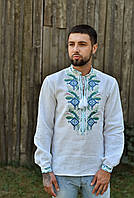 Біла вишита чоловіча сорочка з льону, арт. 4250