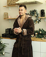Мужской махровый халат банный коричневый