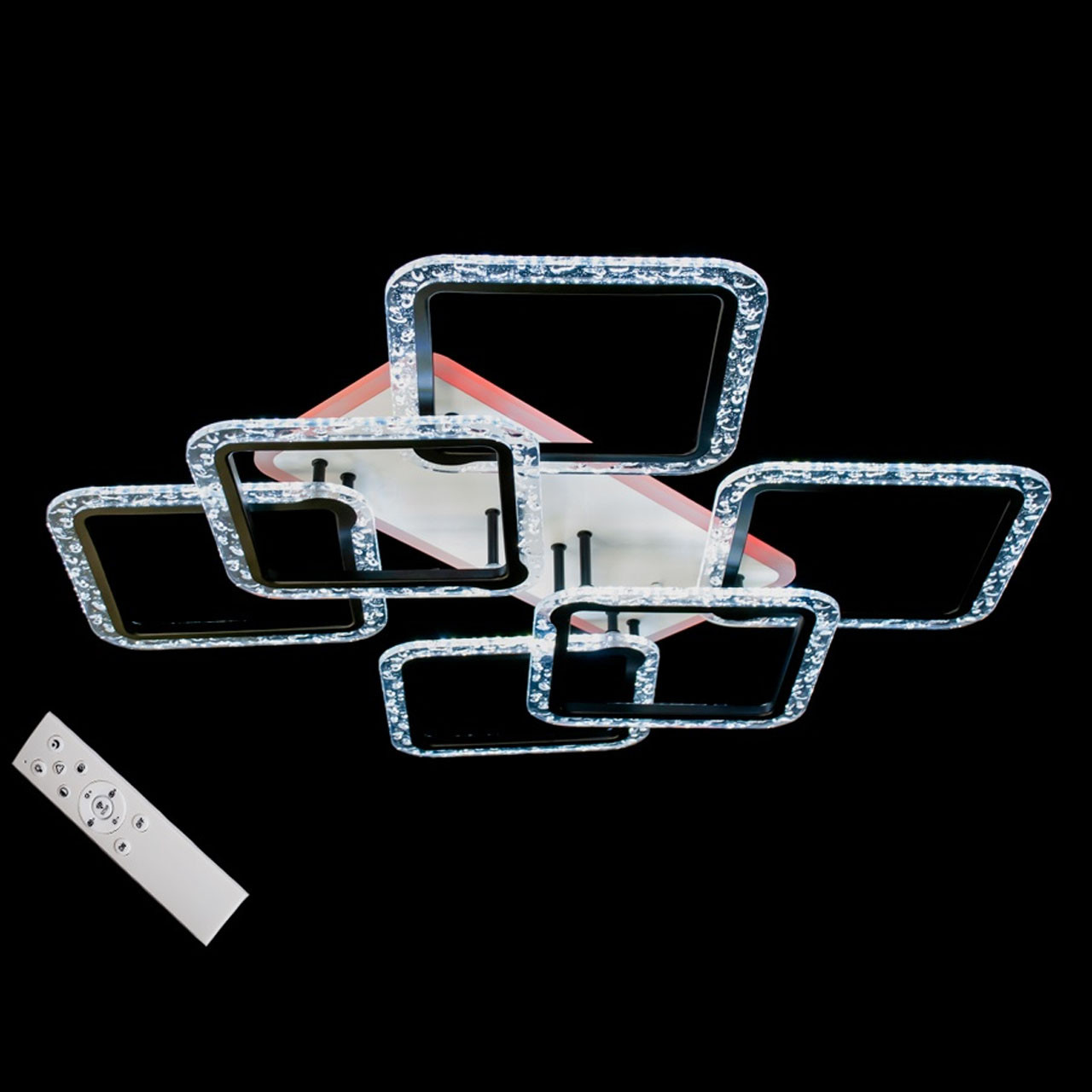 Світлодіодна люстра 120 Вт з підсвічуванням основи та пультом д/к колір каркасу чорний D-QX3629/4+2LC BK LED 3color dimmer, фото 1