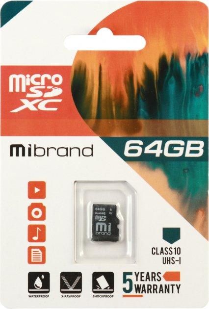 Флеш карта microSDXC 64Gb Mibrand class 10 + адаптер (MICDXU1/64GB-A)