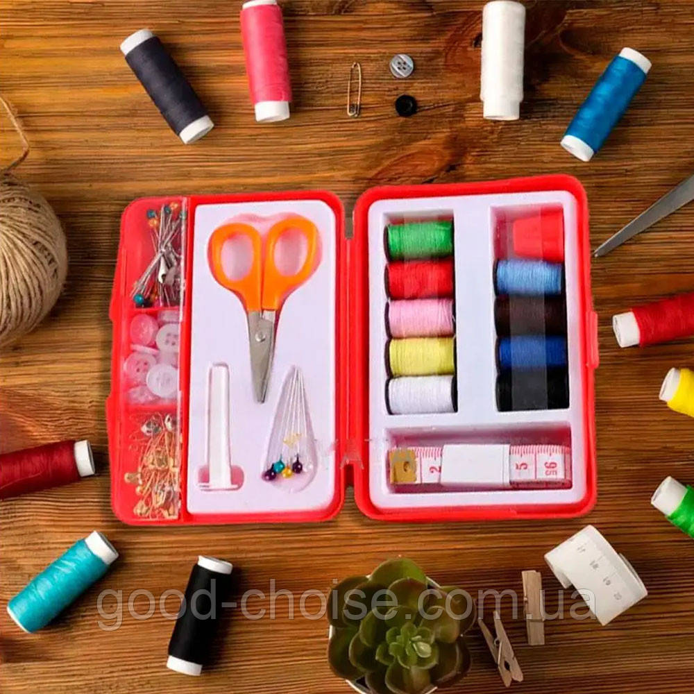 Набор для шитья INSTA SEWING KIT в кейсе, 10 катушек с нитками, красный ...
