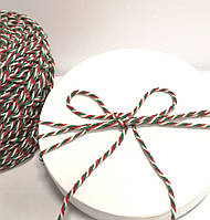 Кольоровий шпагат бавовна, декоративний шнур для упаковки, колір червоний, зелений, білий