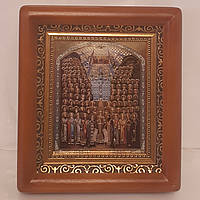 Ікона Отців Печерських Собор преподобних, лик 10х12 см, в коричневому дерев'яному кіоті