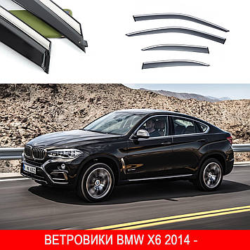 Дефлектори вікон Вітровики BMW X6 2014 - П/К скотч "FLY" "молдинг з нержавіючої сталі 3D"