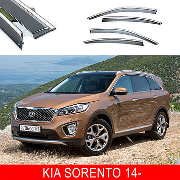 Дефлектори вікон Kia Sorento 2015 - П/К скотч "FLY" (Нержавіюча сталь 3D)