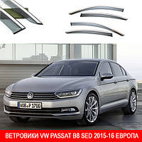 Дефлекторы окон Ветровики VW PASSAT B8 седан 2015-2016 П/K скотч "FLY" (с НЕРЖ-сферическая полоса)