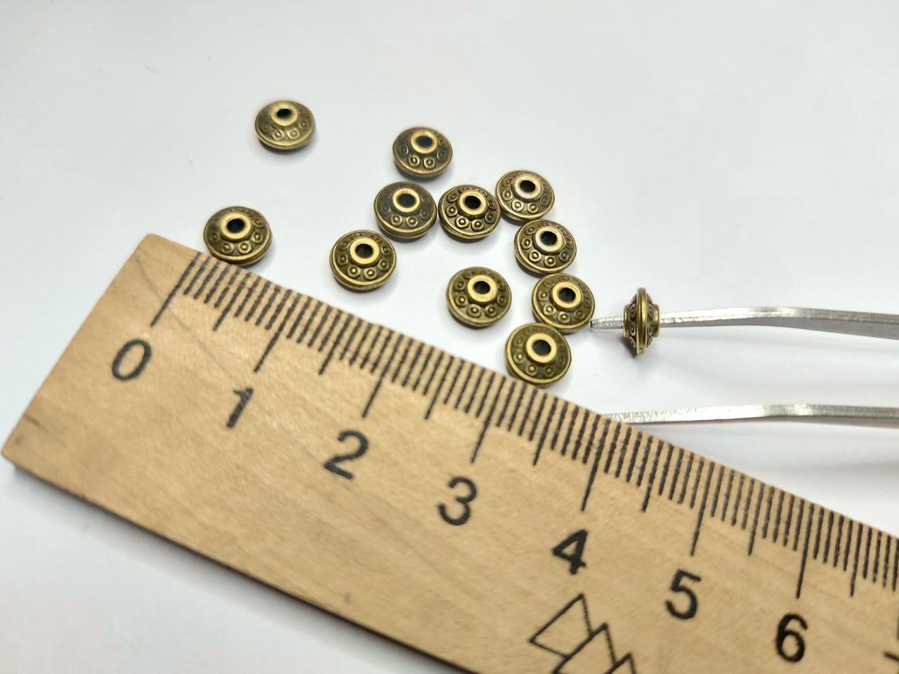 Фурнітура для біжутерії намистина металева "Диск" Діаметр 6мм Колір ант броза. Ціна за 10шт